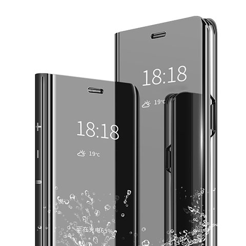 Coque Portefeuille Livre Cuir Miroir Housse Etui Clapet pour Xiaomi Redmi Note 7 Noir