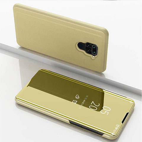 Coque Portefeuille Livre Cuir Miroir Housse Etui Clapet pour Xiaomi Redmi Note 9 Or
