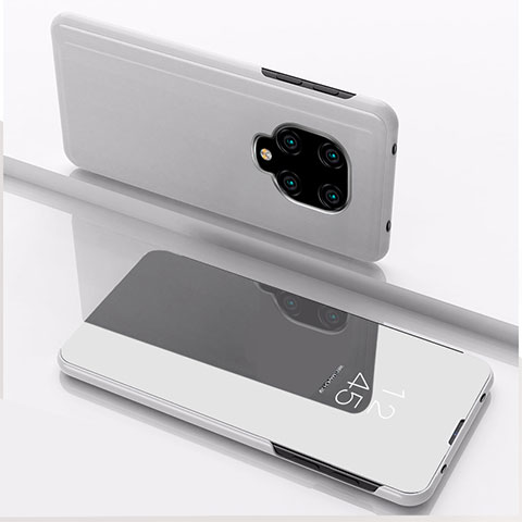 Coque Portefeuille Livre Cuir Miroir Housse Etui Clapet QH1 pour Xiaomi Redmi Note 9 Pro Argent