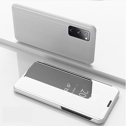 Coque Portefeuille Livre Cuir Miroir Housse Etui Clapet ZL1 pour Samsung Galaxy S20 5G Argent