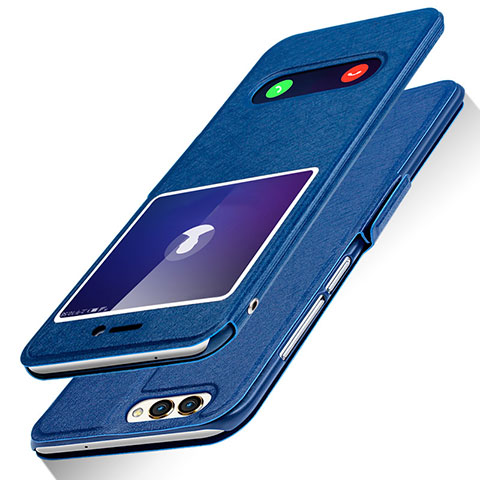 Coque Portefeuille Livre Cuir pour Huawei Enjoy 7S Bleu