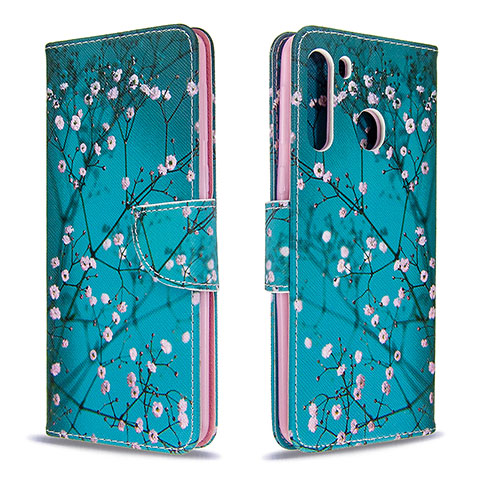 Coque Portefeuille Motif Fantaisie Livre Cuir Etui Clapet B01F pour Samsung Galaxy A21 Cyan