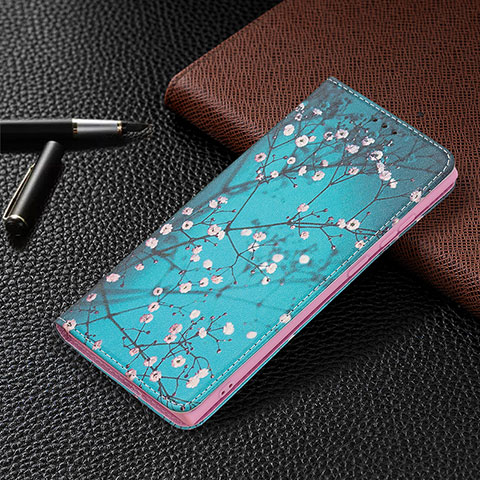 Coque Portefeuille Motif Fantaisie Livre Cuir Etui Clapet B03F pour Samsung Galaxy S21 Ultra 5G Cyan