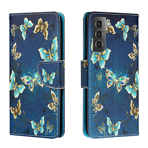 Coque Portefeuille Motif Fantaisie Livre Cuir Etui Clapet H01X pour Samsung Galaxy S22 5G Bleu Royal