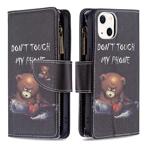 Coque Portefeuille Motif Fantaisie Livre Cuir Etui Clapet L03 pour Apple iPhone 14 Noir