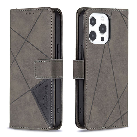 Coque Portefeuille Motif Fantaisie Livre Cuir Etui Clapet L06 pour Apple iPhone 15 Pro Gris
