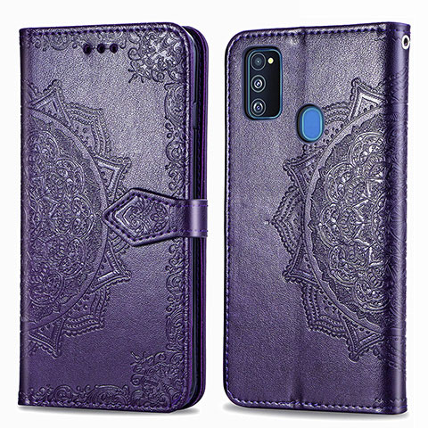 Coque Portefeuille Motif Fantaisie Livre Cuir Etui Clapet pour Samsung Galaxy M21 Violet
