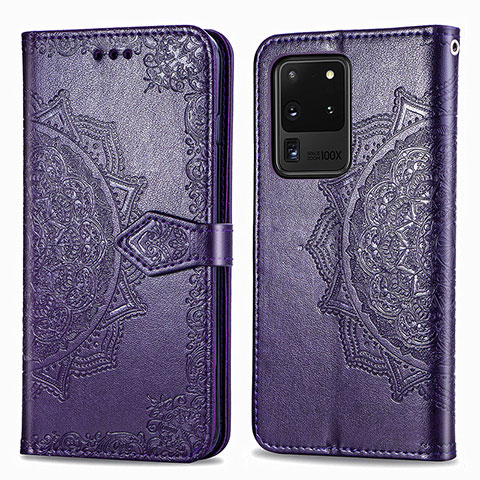 Coque Portefeuille Motif Fantaisie Livre Cuir Etui Clapet pour Samsung Galaxy S20 Ultra 5G Violet