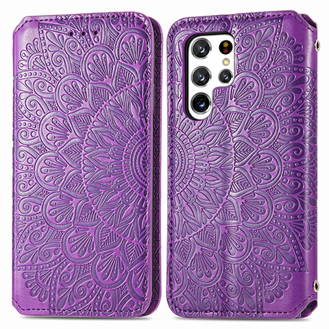 Coque Portefeuille Motif Fantaisie Livre Cuir Etui Clapet pour Samsung Galaxy S23 Ultra 5G Violet