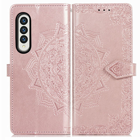 Coque Portefeuille Motif Fantaisie Livre Cuir Etui Clapet pour Samsung Galaxy Z Fold4 5G Or Rose