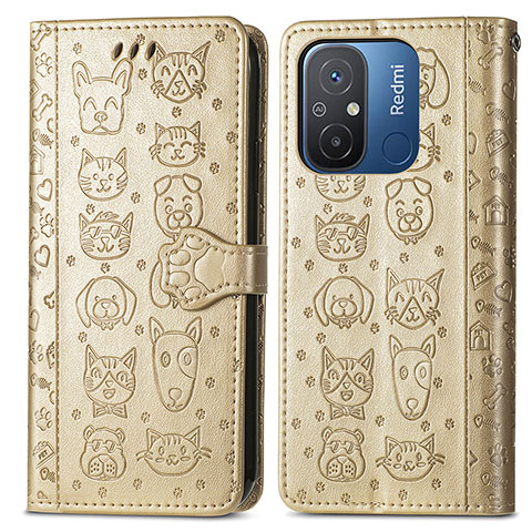 Coque Portefeuille Motif Fantaisie Livre Cuir Etui Clapet S03D pour Xiaomi Poco C55 Or