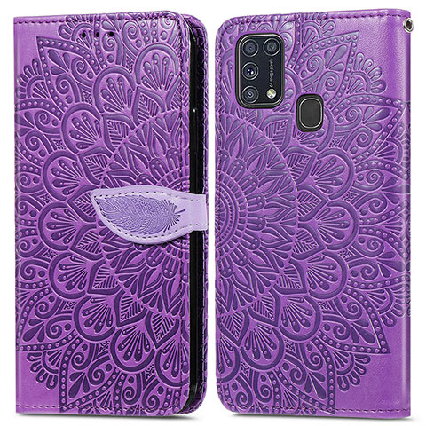 Coque Portefeuille Motif Fantaisie Livre Cuir Etui Clapet S04D pour Samsung Galaxy M21s Violet