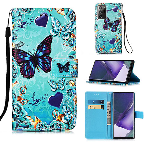 Coque Portefeuille Motif Fantaisie Livre Cuir Etui Clapet Y02B pour Samsung Galaxy Note 20 Ultra 5G Bleu Ciel