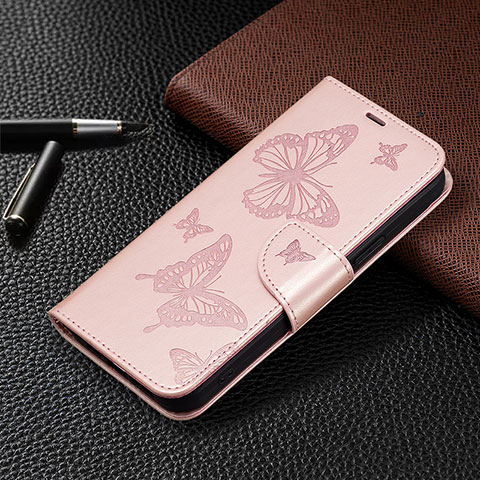 Coque Portefeuille Papillon Livre Cuir Etui Clapet B01F pour Huawei Honor X7a Or Rose