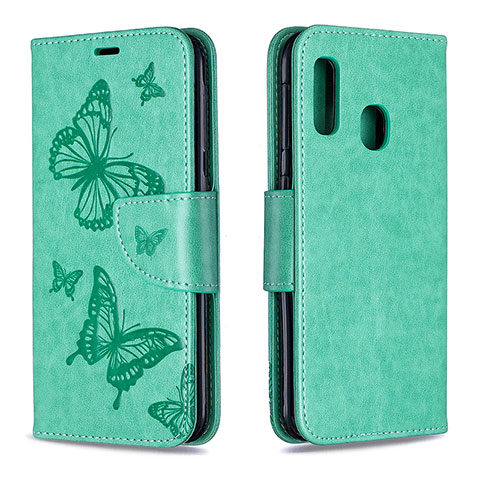 Coque Portefeuille Papillon Livre Cuir Etui Clapet B01F pour Samsung Galaxy A20e Vert