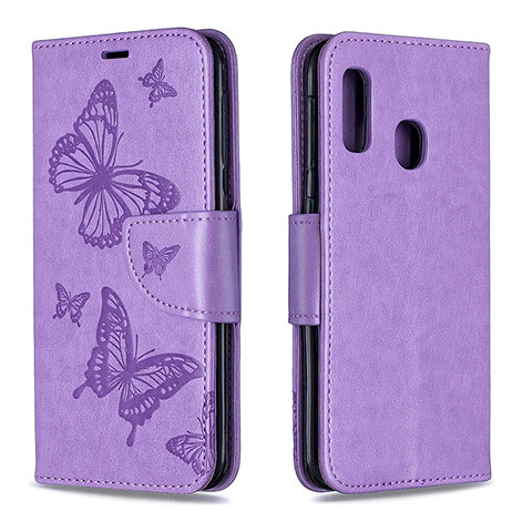 Coque Portefeuille Papillon Livre Cuir Etui Clapet B01F pour Samsung Galaxy A20e Violet Clair