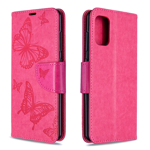 Coque Portefeuille Papillon Livre Cuir Etui Clapet B01F pour Samsung Galaxy A41 Rose Rouge