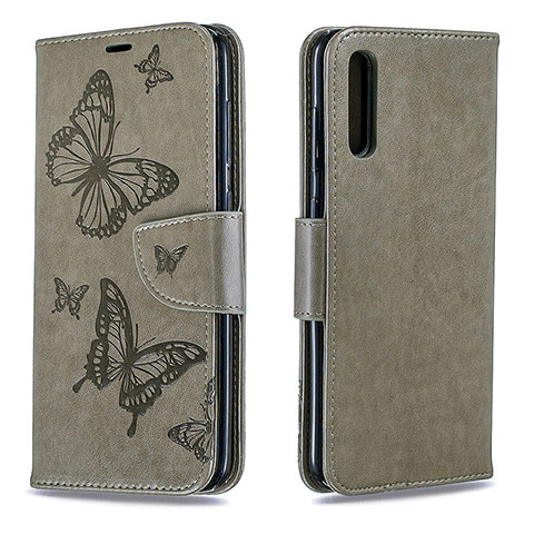 Coque Portefeuille Papillon Livre Cuir Etui Clapet B01F pour Samsung Galaxy A70 Gris