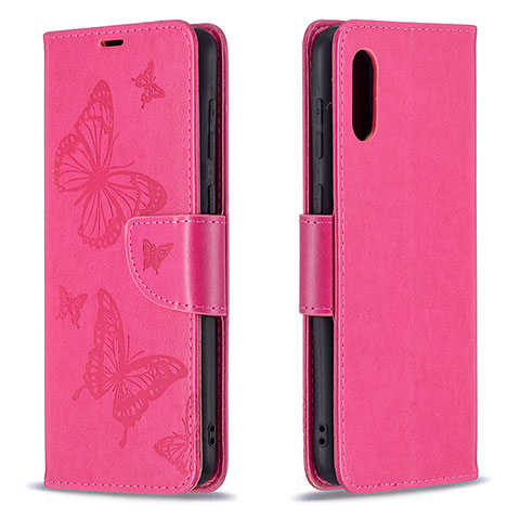 Coque Portefeuille Papillon Livre Cuir Etui Clapet B01F pour Samsung Galaxy M02 Rose Rouge