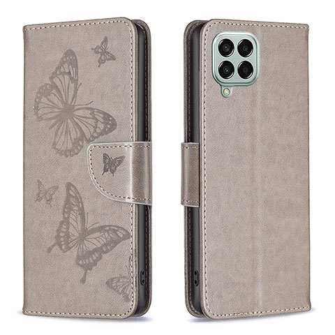 Coque Portefeuille Papillon Livre Cuir Etui Clapet B01F pour Samsung Galaxy M33 5G Gris