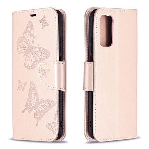 Coque Portefeuille Papillon Livre Cuir Etui Clapet B01F pour Xiaomi Poco M3 Or Rose