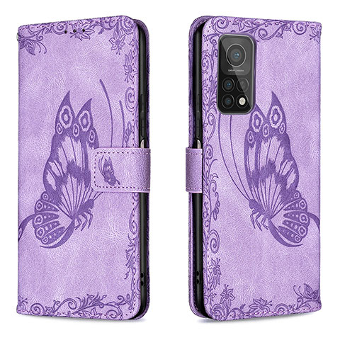 Coque Portefeuille Papillon Livre Cuir Etui Clapet B02F pour Xiaomi Mi 10T 5G Violet Clair