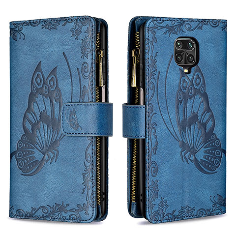 Coque Portefeuille Papillon Livre Cuir Etui Clapet B03F pour Xiaomi Redmi Note 9 Pro Max Bleu