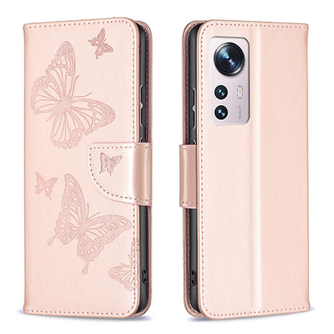 Coque Portefeuille Papillon Livre Cuir Etui Clapet B13F pour Xiaomi Mi 12S 5G Or
