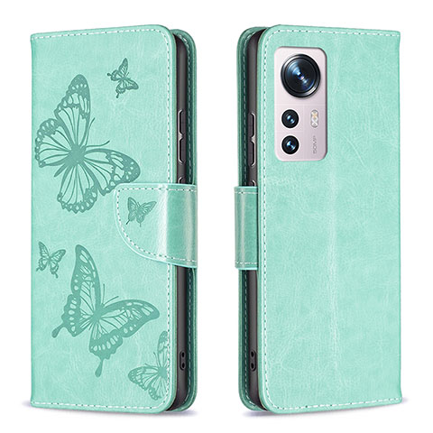 Coque Portefeuille Papillon Livre Cuir Etui Clapet B13F pour Xiaomi Mi 12S Pro 5G Vert