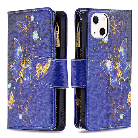 Coque Portefeuille Papillon Livre Cuir Etui Clapet L03 pour Apple iPhone 14 Plus Bleu