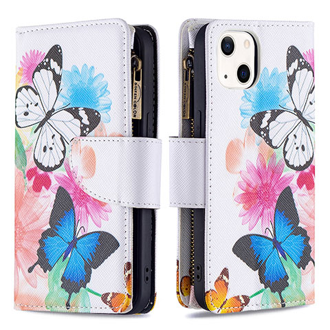 Coque Portefeuille Papillon Livre Cuir Etui Clapet L03 pour Apple iPhone 14 Rose