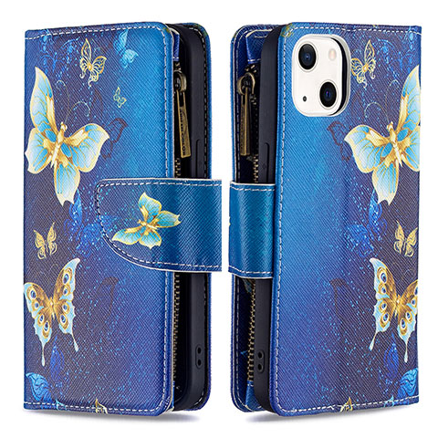 Coque Portefeuille Papillon Livre Cuir Etui Clapet L04 pour Apple iPhone 13 Mini Bleu