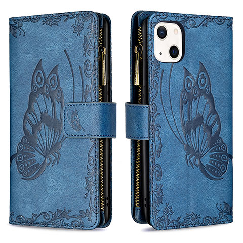 Coque Portefeuille Papillon Livre Cuir Etui Clapet L08 pour Apple iPhone 14 Bleu
