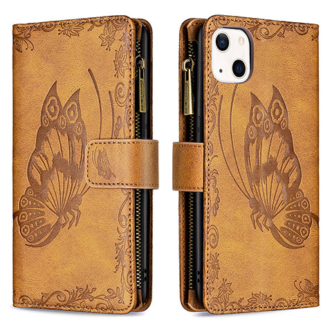 Coque Portefeuille Papillon Livre Cuir Etui Clapet L08 pour Apple iPhone 14 Marron
