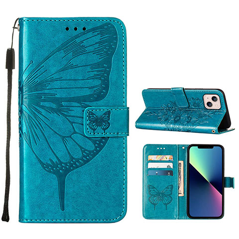 Coque Portefeuille Papillon Livre Cuir Etui Clapet L10 pour Apple iPhone 14 Plus Bleu