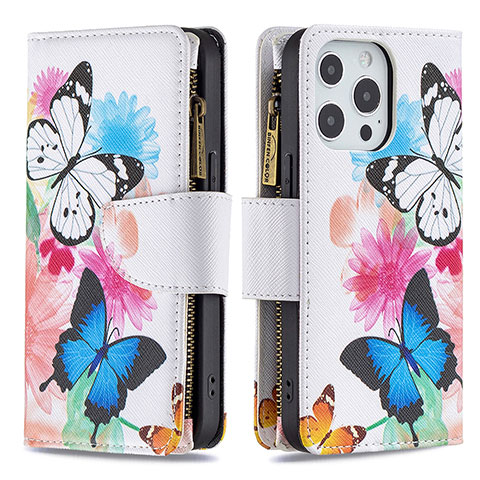 Coque Portefeuille Papillon Livre Cuir Etui Clapet pour Apple iPhone 13 Pro Max Rose