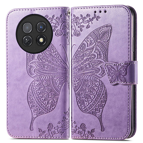 Coque Portefeuille Papillon Livre Cuir Etui Clapet pour Huawei Nova Y91 Violet Clair