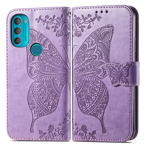 Coque Portefeuille Papillon Livre Cuir Etui Clapet pour Motorola Moto G71 5G Violet Clair