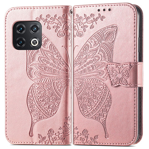 Coque Portefeuille Papillon Livre Cuir Etui Clapet pour OnePlus 10 Pro 5G Or Rose
