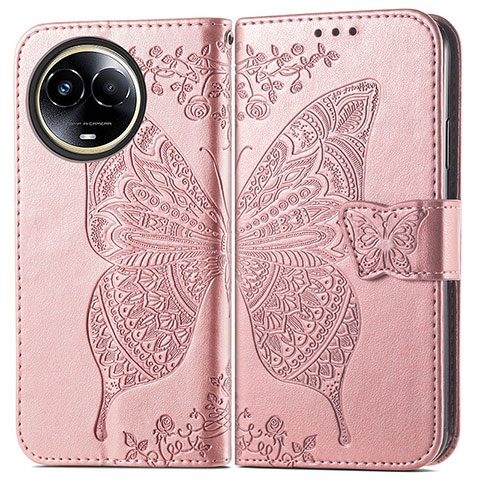 Coque Portefeuille Papillon Livre Cuir Etui Clapet pour Realme 11 5G Or Rose