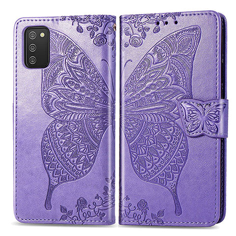 Coque Portefeuille Papillon Livre Cuir Etui Clapet pour Samsung Galaxy A02s Violet Clair