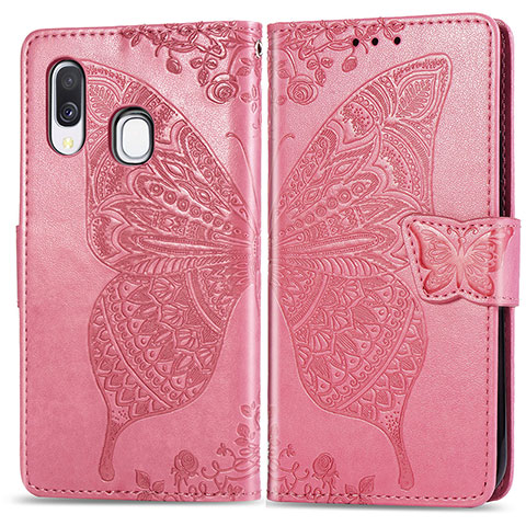 Coque Portefeuille Papillon Livre Cuir Etui Clapet pour Samsung Galaxy A40 Rose Rouge