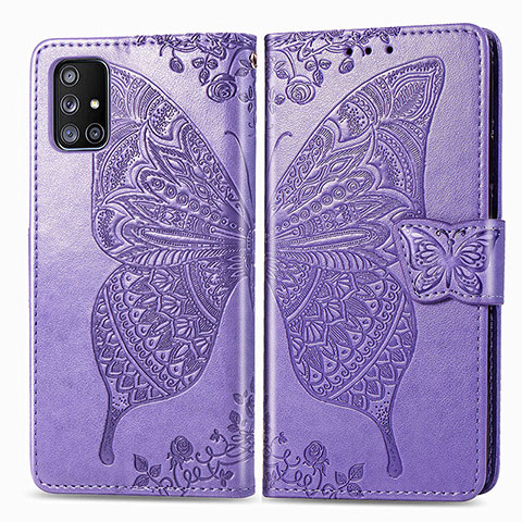 Coque Portefeuille Papillon Livre Cuir Etui Clapet pour Samsung Galaxy A51 5G Violet Clair