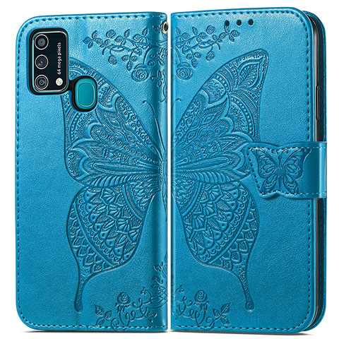 Coque Portefeuille Papillon Livre Cuir Etui Clapet pour Samsung Galaxy F41 Bleu