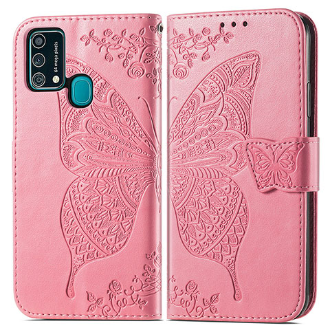 Coque Portefeuille Papillon Livre Cuir Etui Clapet pour Samsung Galaxy F41 Rose Rouge