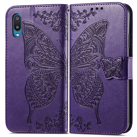 Coque Portefeuille Papillon Livre Cuir Etui Clapet pour Samsung Galaxy M02 Violet