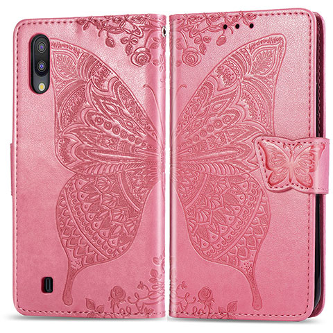 Coque Portefeuille Papillon Livre Cuir Etui Clapet pour Samsung Galaxy M10 Rose Rouge