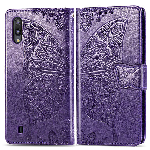 Coque Portefeuille Papillon Livre Cuir Etui Clapet pour Samsung Galaxy M10 Violet