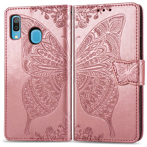 Coque Portefeuille Papillon Livre Cuir Etui Clapet pour Samsung Galaxy M10S Rose