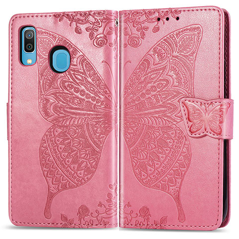 Coque Portefeuille Papillon Livre Cuir Etui Clapet pour Samsung Galaxy M10S Rose Rouge